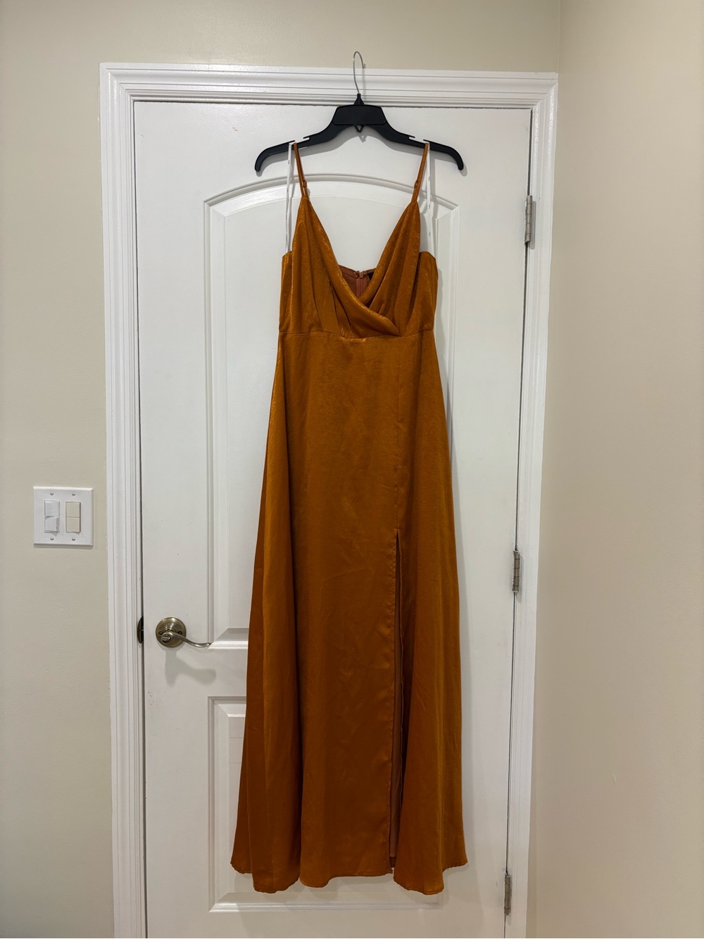 Lulu's Satin Cowl Slip Maxi Dress in Burnt Orange